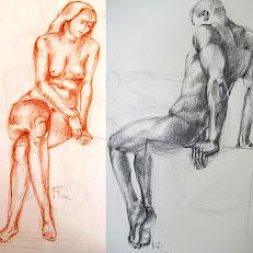Weibliche und männliche Studie | Rötel 100 x 80 cm / Grafit | 70 x 50 cm