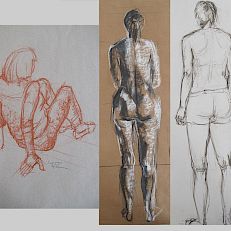 Sitzende und stehende Studien | Rötel, Kohle & Kreide, Sepia | je 70 x 50 cm