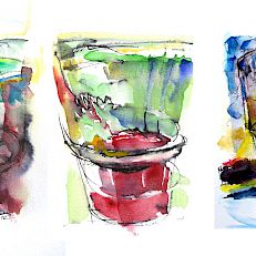 Helgoland in Wassergläser | Aquarell & Tusche | je 30 x 20 cm | sold