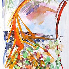 Fruchtstand Dattelpalme | Filzstift, Rötel, Aquarell | 30 x 20 cm